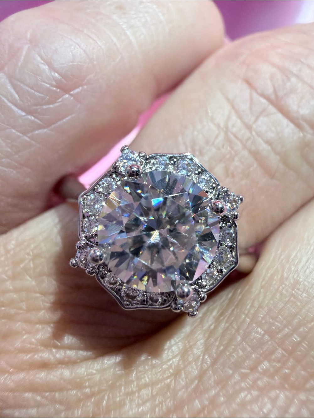 New Statement Moissanite 2 Carat  with Sparkling Halo of Diamonds